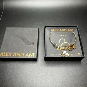 Alex And Ani Gold‎ Tone Bracelet With Love Charm in Box